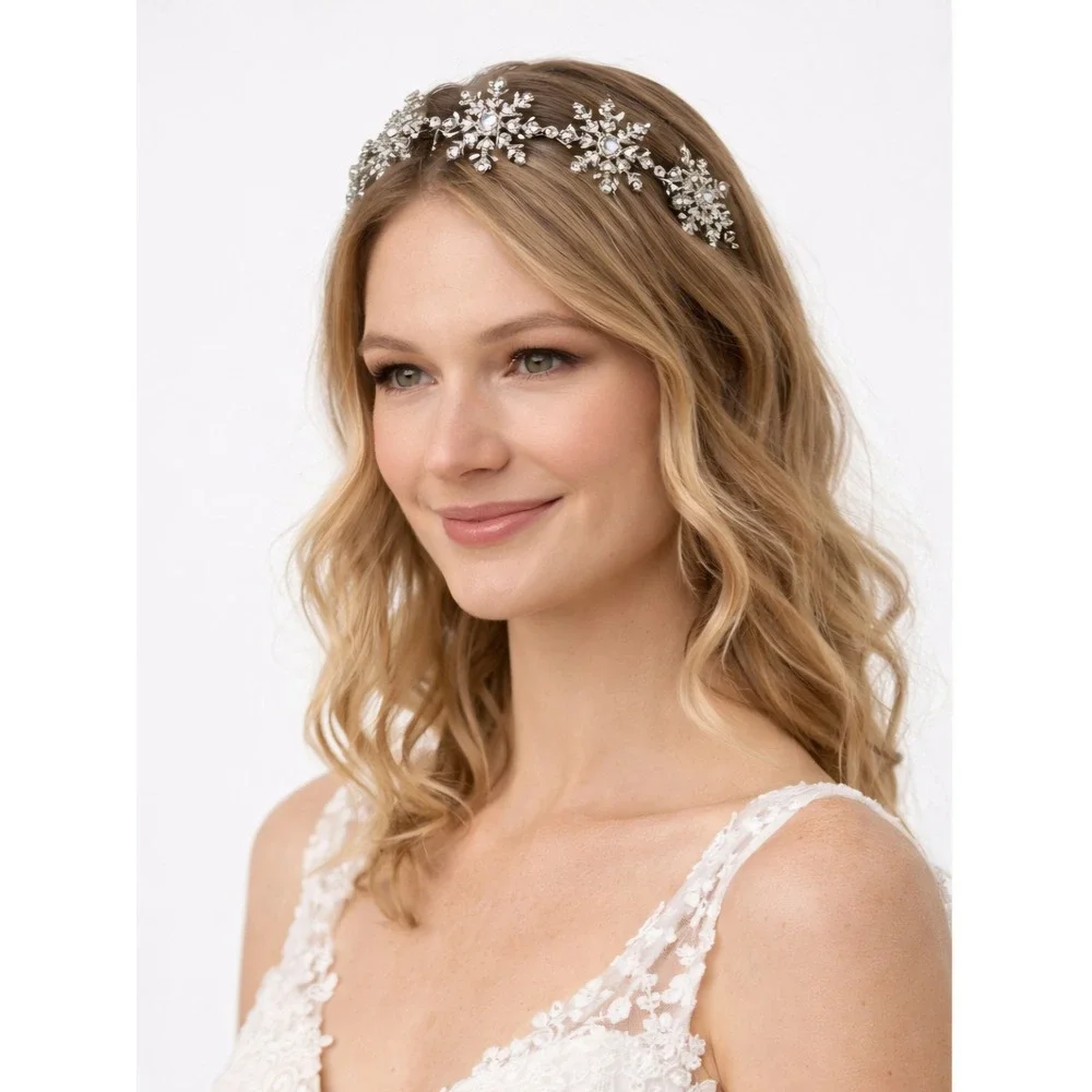 SILVER RHINESTONE SNOWFLAKE HEADBAND‎ CRYSTAL HAIR ACCESSORY BRIDAL HOLIDAY